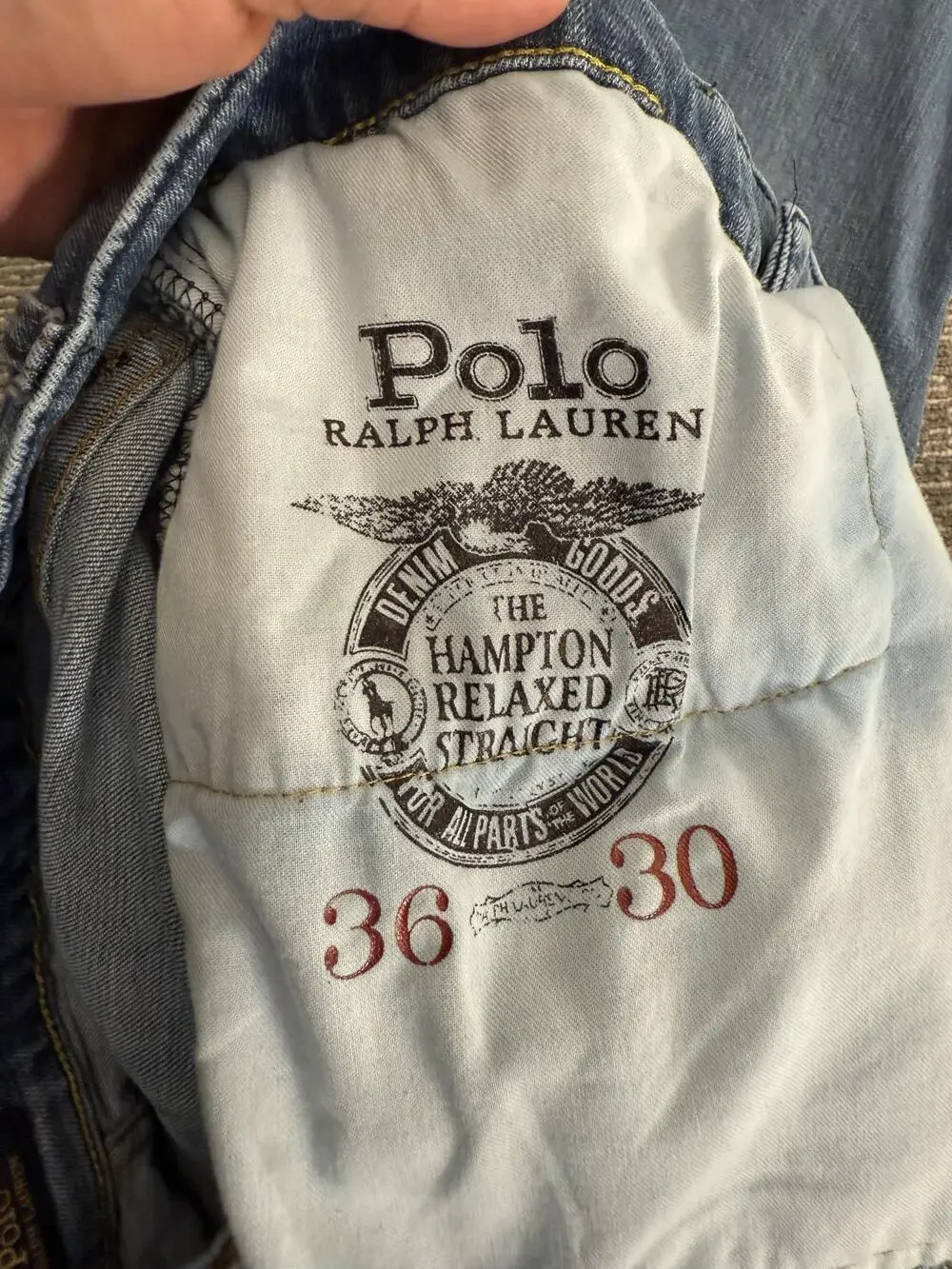 Polo Ralph Lauren Hampton Relaxed Straight Jeans Mens 36x30 Blue Denim Zip Fly